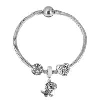 European Bracelet 316 Stainless Steel With Pendant & Unisex & with rhinestone silver color Length 17 cm Sold By PC