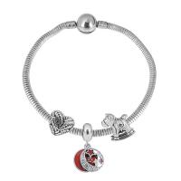 European Bracelet 316 Stainless Steel With Pendant & Unisex & with rhinestone silver color Length 17 cm Sold By PC