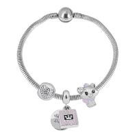 Bracciale European, 316 acciaio inox, With Pendant & unisex & con strass, argento, Lunghezza 17 cm, Venduto da PC