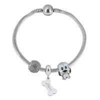 European Bracelet 316 Stainless Steel With Pendant & Unisex & with rhinestone silver color Length 17 cm Sold By PC