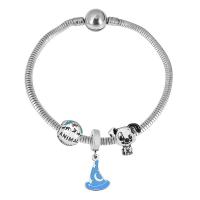 European Bracelet 316 Stainless Steel With Pendant & Unisex & with rhinestone silver color Length 17 cm Sold By PC