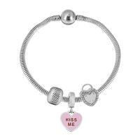 Bracciale European, 316 acciaio inox, With Pendant & unisex & con strass, argento, Lunghezza 17 cm, Venduto da PC