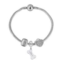 European Bracelet 316 Stainless Steel With Pendant & Unisex & with rhinestone silver color Length 17 cm Sold By PC