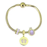 European Bracelet 316 Stainless Steel With Pendant & Unisex & with rhinestone golden Length 17 cm Sold By PC