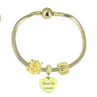 European Bracelet 316 Stainless Steel With Pendant & Unisex & with rhinestone golden Length 17 cm Sold By PC