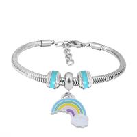 European Bracelet 316 Stainless Steel With Pendant & Unisex & with rhinestone silver color Length 17 cm Sold By PC