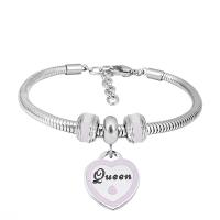 European Bracelet 316 Stainless Steel With Pendant & Unisex silver color Length 17 cm Sold By PC