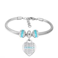 European Bracelet 316 Stainless Steel With Pendant & Unisex silver color Length 17 cm Sold By PC