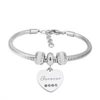 European Bracelet 316 Stainless Steel With Pendant & Unisex & with rhinestone silver color Length 17 cm Sold By PC