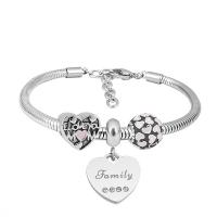 European Bracelet 316 Stainless Steel With Pendant & Unisex & with rhinestone silver color Length 17 cm Sold By PC