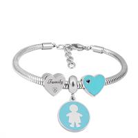 Bracelet European , Acier inoxydable 316, Avec Pendentif & unisexe & avec strass, argent, Longueur 17 cm, Vendu par PC