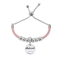 Bracciale in cuoio, 316 acciaio inox, with Pelle & 304 acciaio inox, With Pendant & unisex & con strass, colori misti, Lunghezza 7.5 pollice, Venduto da PC