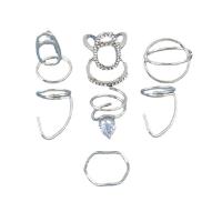 Sinc Alloy Ring Set, 7 bpíosa & jewelry faisin & do bhean & le rhinestone, dath bunaidh, Díolta De réir Socraigh