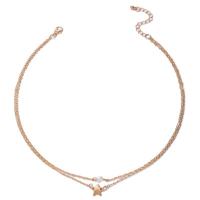 Zinklegering halskettingen, Zinc Alloy, met Plastic Pearl, gold plated, Dubbele laag & mode sieraden, gouden, Lengte 43 cm, Verkocht door PC