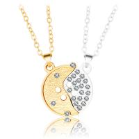 Zinc Alloy Puzzle Couple Ketting, met messing ketting, met 1.96inch extender keten, knopvorm, plated, 2 stuks & met magnetische & voor paar & met strass, meer kleuren voor de keuze, nikkel, lood en cadmium vrij, 24mm, Lengte Ca 21.6 inch, Ca 23.6 inch, Verkocht door Stel