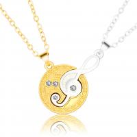 Zinc Alloy Puzzle Couple Ketting, Nota van de Muziek, plated, 2 stuks & voor paar & met strass, meer kleuren voor de keuze, nikkel, lood en cadmium vrij, 22mm, 32mm, Lengte Ca 21.6 inch, Verkocht door Stel