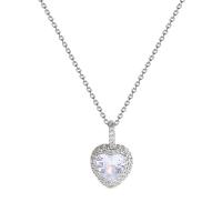 Collier d'acier titane, avec 1.77inch chaînes de rallonge, coeur, Plaqué de platine, chaîne ovale & pavé de micro zircon & pour femme, 10mm, Vendu par Environ 17 pouce brin