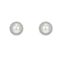 Messing Stud ørering, med Plastic Pearl & Zinc Alloy, Runde, forgyldt, Koreansk stil & for kvinde & med rhinestone, flere farver til valg, nikkel, bly & cadmium fri, 27mm, Solgt af par