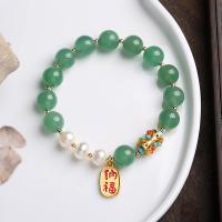 Aventurine bracelet, avec perle d'eau douce cultivée & laiton, 14K rempli d’or, pour femme, 10mm, Vendu par 14-16 cm brin