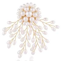 Kunststof Pearl Brooch, Zinc Alloy, met Plastic Pearl, Bloem, plated, voor vrouw, nikkel, lood en cadmium vrij, 80x80mm, Verkocht door PC