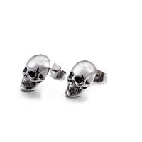 Stainless Steel Stud Øreringe, Skull, for mennesket, 9x13mm, Solgt af par