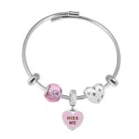 Acier inoxydable 316 European Bracelet, avec Acier inoxydable 304, Avec Pendentif & pour femme & avec strass, argent, Longueur 7.5 pouce, Vendu par PC