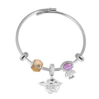 Acier inoxydable 316 European Bracelet, avec Acier inoxydable 304, Avec Pendentif & pour femme & avec strass, argent, Longueur 7.5 pouce, Vendu par PC