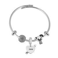 316 Roestvrij staal European Bangle, met 304 roestvrij staal, Met Hanger & voor vrouw & met strass, zilver, Lengte 7.5 inch, Verkocht door PC