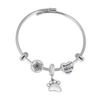 Acier inoxydable 316 European Bracelet, avec Acier inoxydable 304, Avec Pendentif & pour femme & avec strass, argent, Longueur 7.5 pouce, Vendu par PC