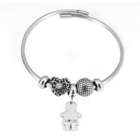 Acier inoxydable 316 European Bracelet, avec Acier inoxydable 304, Avec Pendentif & pour femme & avec strass, argent, Longueur 7.5 pouce, Vendu par PC