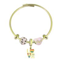 Acier inoxydable 316 European Bracelet, avec Acier inoxydable 304, Avec Pendentif & pour femme & avec strass, doré, Longueur 7.5 pouce, Vendu par PC