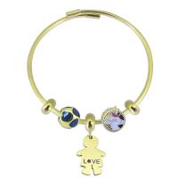 Acier inoxydable 316 European Bracelet, avec Acier inoxydable 304, Avec Pendentif & pour femme & avec strass, doré, Longueur 7.5 pouce, Vendu par PC