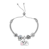 European Bracelet 316 Stainless Steel With Pendant & for woman & with rhinestone silver color Length 7.5 Inch Sold By PC