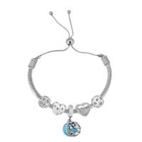 European Bracelet 316 Stainless Steel With Pendant & for woman & with rhinestone silver color Length 7.5 Inch Sold By PC