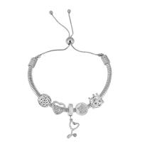 European Bracelet 316 Stainless Steel With Pendant & for woman & with rhinestone silver color Length 7.5 Inch Sold By PC