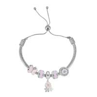 European Bracelet 316 Stainless Steel With Pendant & for woman & with rhinestone silver color Length 7.5 Inch Sold By PC