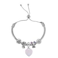 European Bracelet 316 Stainless Steel With Pendant & for woman & with rhinestone silver color Length 7.5 Inch Sold By PC