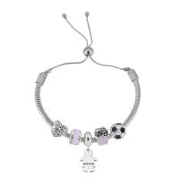 European Bracelet 316 Stainless Steel With Pendant & for woman & with rhinestone silver color Length 7.5 Inch Sold By PC