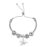 European Bracelet 316 Stainless Steel With Pendant & for woman & with rhinestone silver color Length 7.5 Inch Sold By PC