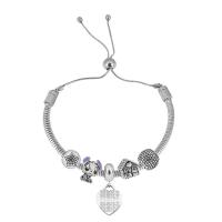 European Bracelet 316 Stainless Steel With Pendant & for woman & with rhinestone silver color Length 7.5 Inch Sold By PC