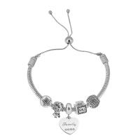 European Bracelet 316 Stainless Steel With Pendant & for woman & with rhinestone silver color Length 7.5 Inch Sold By PC