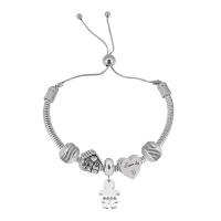 European Bracelet 316 Stainless Steel With Pendant & for woman & with rhinestone silver color Length 7.5 Inch Sold By PC