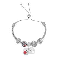 European Bracelet 316 Stainless Steel With Pendant & for woman & with rhinestone silver color Length 7.5 Inch Sold By PC