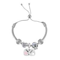 European Bracelet 316 Stainless Steel With Pendant & for woman & with rhinestone silver color Length 7.5 Inch Sold By PC