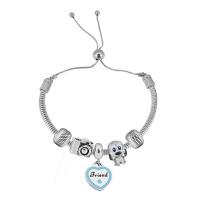 European Bracelet 316 Stainless Steel With Pendant & Unisex & with rhinestone silver color Length 7.5 Inch Sold By PC