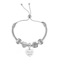 European Bracelet 316 Stainless Steel With Pendant & Unisex & with rhinestone silver color Length 7.5 Inch Sold By PC