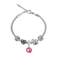 European Bracelet 316 Stainless Steel With Pendant & Unisex silver color Length 7.5 Inch Sold By PC