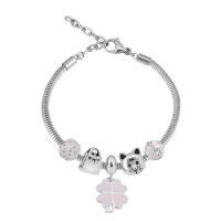 Bracelet European , Acier inoxydable 316, Avec Pendentif & unisexe & avec strass, argent, Longueur 7.5 pouce, Vendu par PC