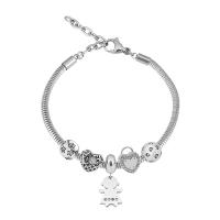 European Bracelet 316 Stainless Steel With Pendant & Unisex & with rhinestone silver color Length 7.5 Inch Sold By PC