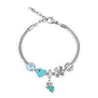 European Bracelet 316 Stainless Steel With Pendant & Unisex & with rhinestone silver color Length 7.5 Inch Sold By PC